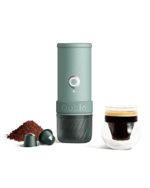 OutIn Mino Portable Electric Espresso Machine for Travel with Self-Heating Canyon Green